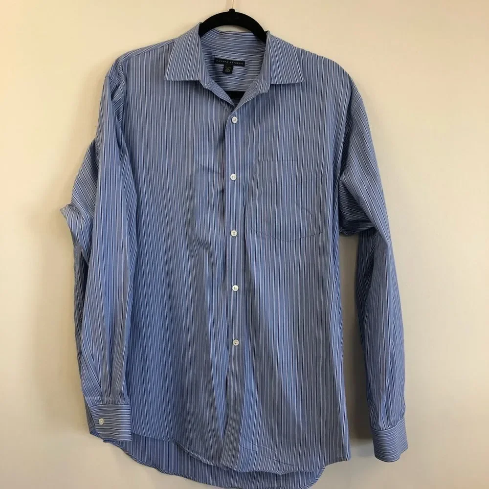 Men’s Blue Striped Button Down Banana Republic Collared Shirt XL